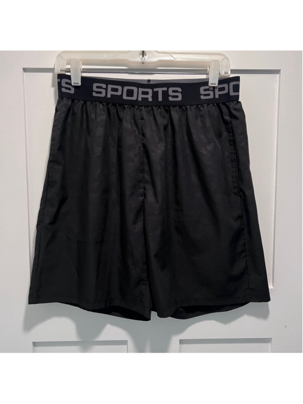 SHEIN Men’s Black Athletic Shorts – Size M – Elastic “SPORTS” Waistband
